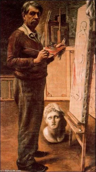 Autoportrait dans l'atelier - 1934 - par un peintre surraliste, frre d'Alberto Savinio.
