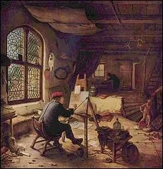 Un peintre dans son atelier - 1663 par un peintre nerlandais spcialiste de la scne de genre.