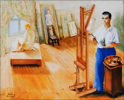 L'artiste dans son atelier avec son modle - 1938 - par un peintre franco-polonais de l'cole de Paris ami de Modigliani