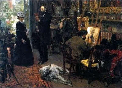 Meissonier dans son Atelier de Poissy - 1869 - par un pr-impressionniste allemand  la fois peintre historique et intimiste.