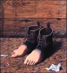 Quel peintre a ralis cette oeuvre surraliste intitule   Chaussure-pied, modle rouge   ?