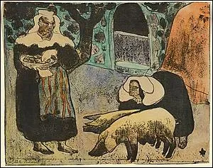 A qui doit-on cette oeuvre intitule Bretonne nourrissant les cochons ?