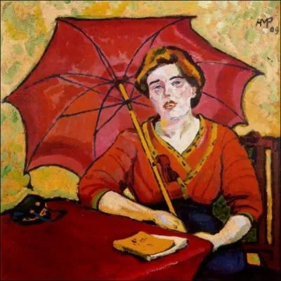 Femme en rouge avec un parasol