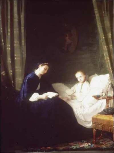 Mre faisant la lecture  son enfant malade