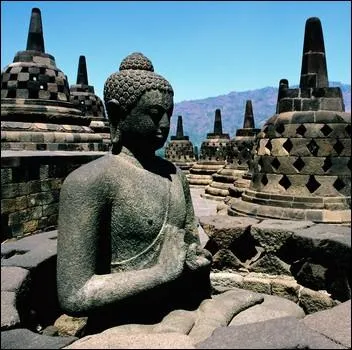 Considr comme le plus grand monument boudhiste du monde, Borabodur longtemps cach par les cendres volcaniques et la jungle est situ dans quelle le indonsienne ?