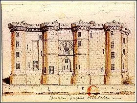 La construction de la Bastille fut dcide sous le rgne du roi Charles V. La premire pierre fut pose vers 1367. Elle devait assurer la dfense de Paris contre les :