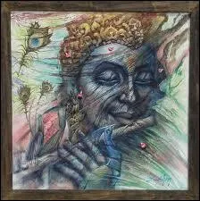 Quelle divinité est représentée par un homme à la peau bleue ?