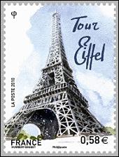 Quelle est la couleur du monument payant le plus visit au monde, la tour Eiffel, depuis 1968, visible sur ce timbre de France ?