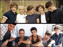 Couverture. Entour de violet (One Direction et The Wanted). Qu'est-il crit en jaune entour de violet ?