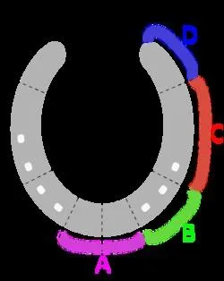 Comment s'appellent les parties A, B, C, D du fer ?