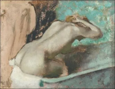  Femme assise sur le bord d'une baignoire et s'pongeant le cou   est l'oeuvre de ...