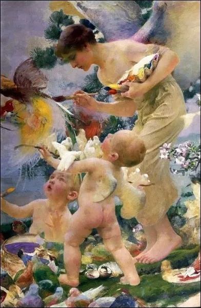 Cette oeuvre traite classiquement, aux couleurs trs animes, s'appelle Peindre les oiseaux. C'est un tableau de ?