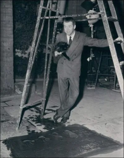 Encore une star de l'ge d'or de Hollywood sur cette photo, trs dcontracte, tenant un superbe chat noir qui semble, lui, un peu moins cool... c'est ?