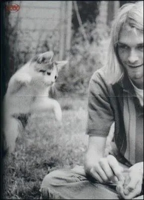 S'amusant ici avec son chat au jardin, le regrett chanteur de Nirvana...