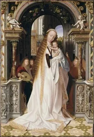 Vierge  l'enfant entoure d'anges