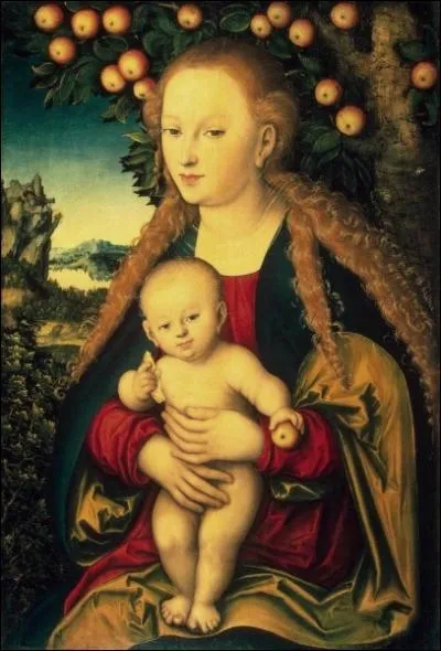 Vierge  l'Enfant sous un pommier