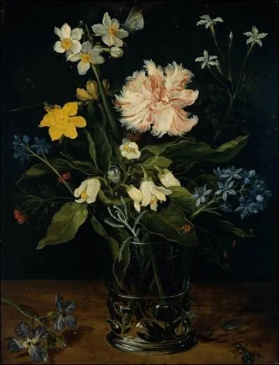Nature morte avec fleurs dans un vase, par un peintre flamand (1568-1625) issu d'une famille d'artistes.