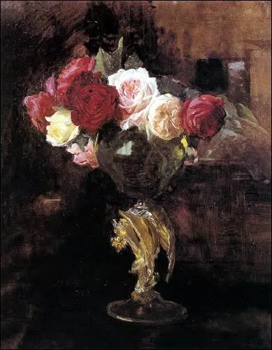 Roses (1883) par un peintre impressionniste espagnol (1863-1923) souvent  compar   John Singer Sargent.