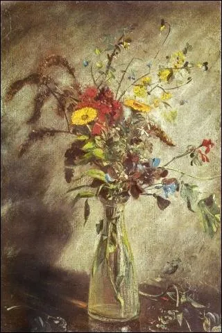 Fleurs dans un vase en verre (1814) par le matre du paysage anglais, prcurseur de l'impressionnisme (1776-1837).