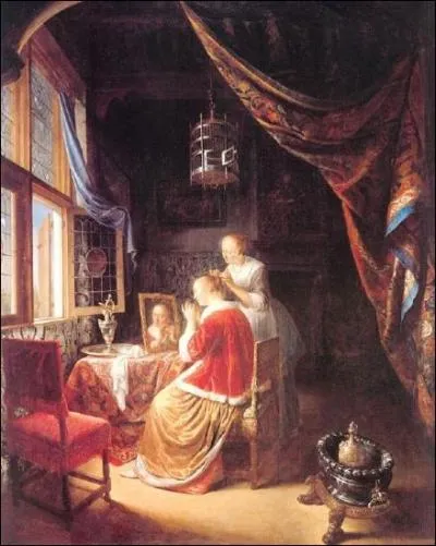 Une dame  sa table de toilette