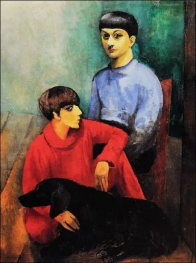 Quel est l'auteur de cet  Autoportrait avec Rene et le chien Kouski , 1917  ?