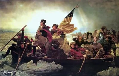 De quel film font partie les personnages qui se sont incrusts, sur cette oeuvre de Emmanuel Leutze :   Washington crossing the Delaware   ?