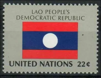 Que reprsentent les couleurs du drapeau du Laos, visible sur ce timbre des Nations Unies ?