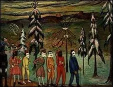 Masques de village, par une peintre expressionniste russo-suisse (1860-1938) qui fut la compagne d'Alexej von Jawlensky.