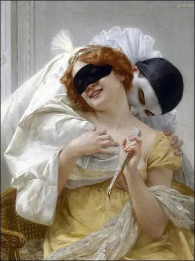 L'treinte de Pierrot, par un peintre acadmique franais (1870-1924) lve de William Bouguereau et qui appartenait  l'Ecole d'Ecouen. Ses oeuvres sont exposes dans cette commune du val d'Oise.