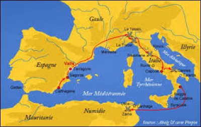 Hannibal décide d'affronter directement la puissance romaine sur le sol italien. Son armée de 50 000 hommes traversent l'Espagne, le sud de la Gaule et franchit les Alpes. Selon la légende, quels animaux de guerre accompagnaient son armée ?