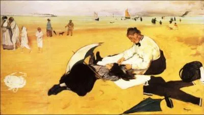Bains de mer, petite fille peigne par sa bonne ? 1877