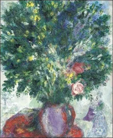 Qui a peint  Bouquet de fleurs sur une nappe rouge  ?