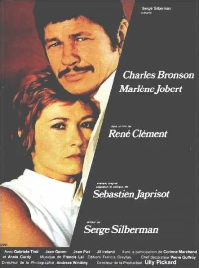Film franais, thriller policier ralis par Ren Clment avec Marlne Jobert, Charles Bronson, Annie Cordy