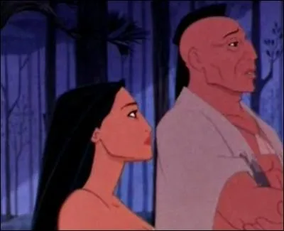 Dans cette scne de  Pocahontas , combien de queues de raton laveur porte le pre de Pocahontas ?