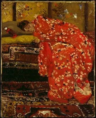 Femme en kimono rouge