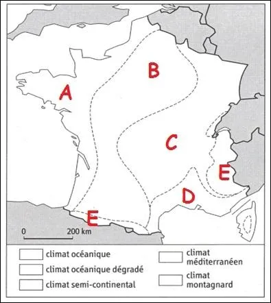 A quelle lettre correspond le climat ocanique ?