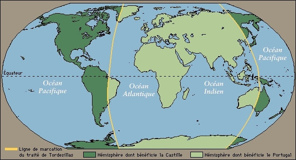 Histoire : Quel traité signé en 1494 établit le partage du Nouveau Monde entre les colonies espagnoles et les colonies portugaises ?