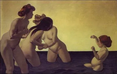 Trois femmes et une petite fille jouant dans l'eau, 1907