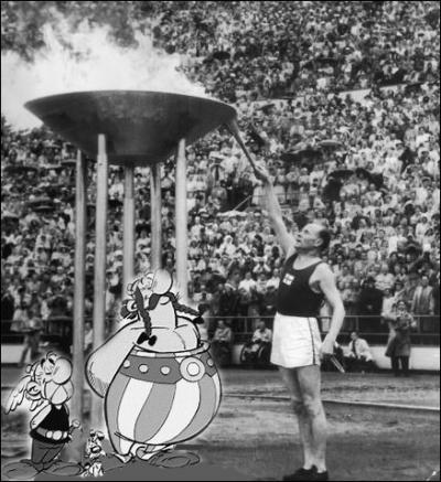 Astrix et Oblix, fiers et merveills assistent  l'allumage de la vasque olympique par Paavo Nurmi. Dans quelle ville sont nos deux valeureux gaulois ?