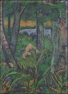 Qui a peint Parcelle de fort avec fleurs et tang ?