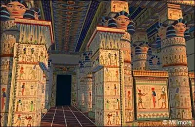Comment s'appelle l'espace plein de colonnes se trouvant  l'intrieur d'un temple gyptien antique ?