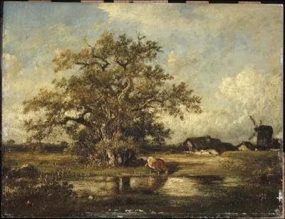 Quel peintre de l'cole de Barbizon est l'auteur de la toile  La mare prs du moulin  ?