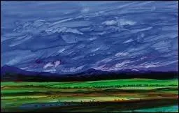 Un paysage linaire aux couleurs fortes mais sombres, peint par un acteur britannique qui expose partout dans le monde... Qui est-il ?