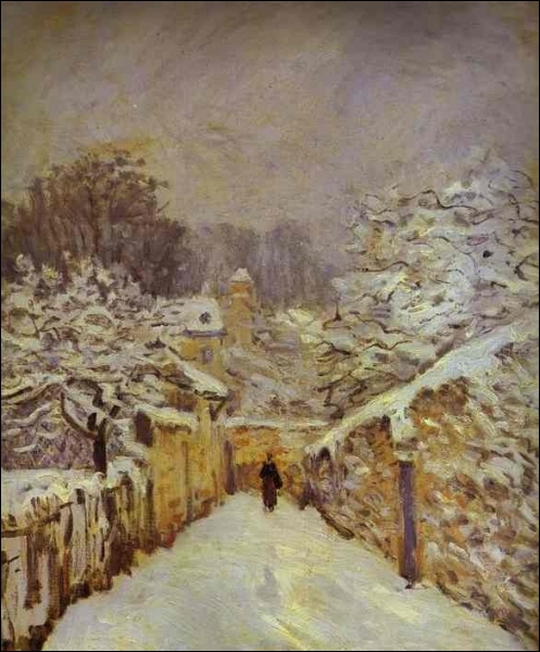 Les peintres impressionnistes ont souvent représenté des paysages hivernaux recouverts de neige. Qui est l'auteur de la toile  La neige à Louveciennes  ?