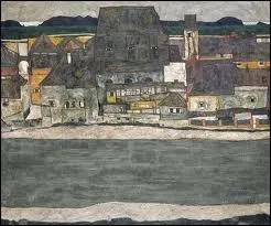 Quel peintre autrichien est l'auteur de la toile  Maisons prs de la rivire  ?