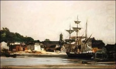 Le port de Honfleur (c. 1877) par un peintre de l'Ecole de Barbizon, fils et p�re de peintres, et qui sillonna et peignit la Seine � bord de son Bottin.
