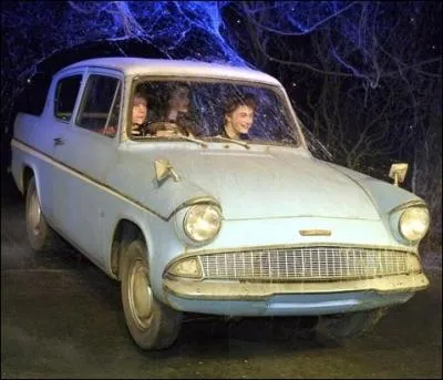 Ron, Fred et George Weasley empruntent la voiture volante de leur pre, une Ford Anglia au cours de l't 1992 pour venir dlivrer Harry Potter ... .