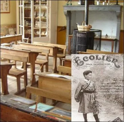 Tenue de l'colier du dbut du XXme sicle : Blouse noire ou bleue, austre et boutonne dans le dos appele ... .