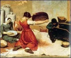 Cette peinture de G. Courbet nous prsente le travail sparant les grains des impurets avant leur transformation en farine. Que tient le personnage central entre ses mains ?