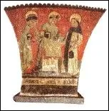 Voyez la reprsentation,  gauche, de ... . . patron des jardiniers. Cette peinture murale est visible dans la crypte de la cathdrale de Saint-Bavon  Gand. Compltez la phrase en place des points.